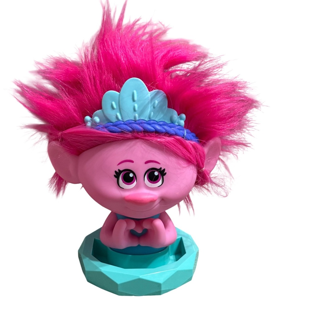 DreamWorks‎ Trolls Poppy Styling Head Pink Hair Teal Tiara Heart Hands Toy Bust